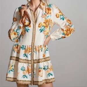 Anthropologie Tiered Mini Floral Shirtdress Spring